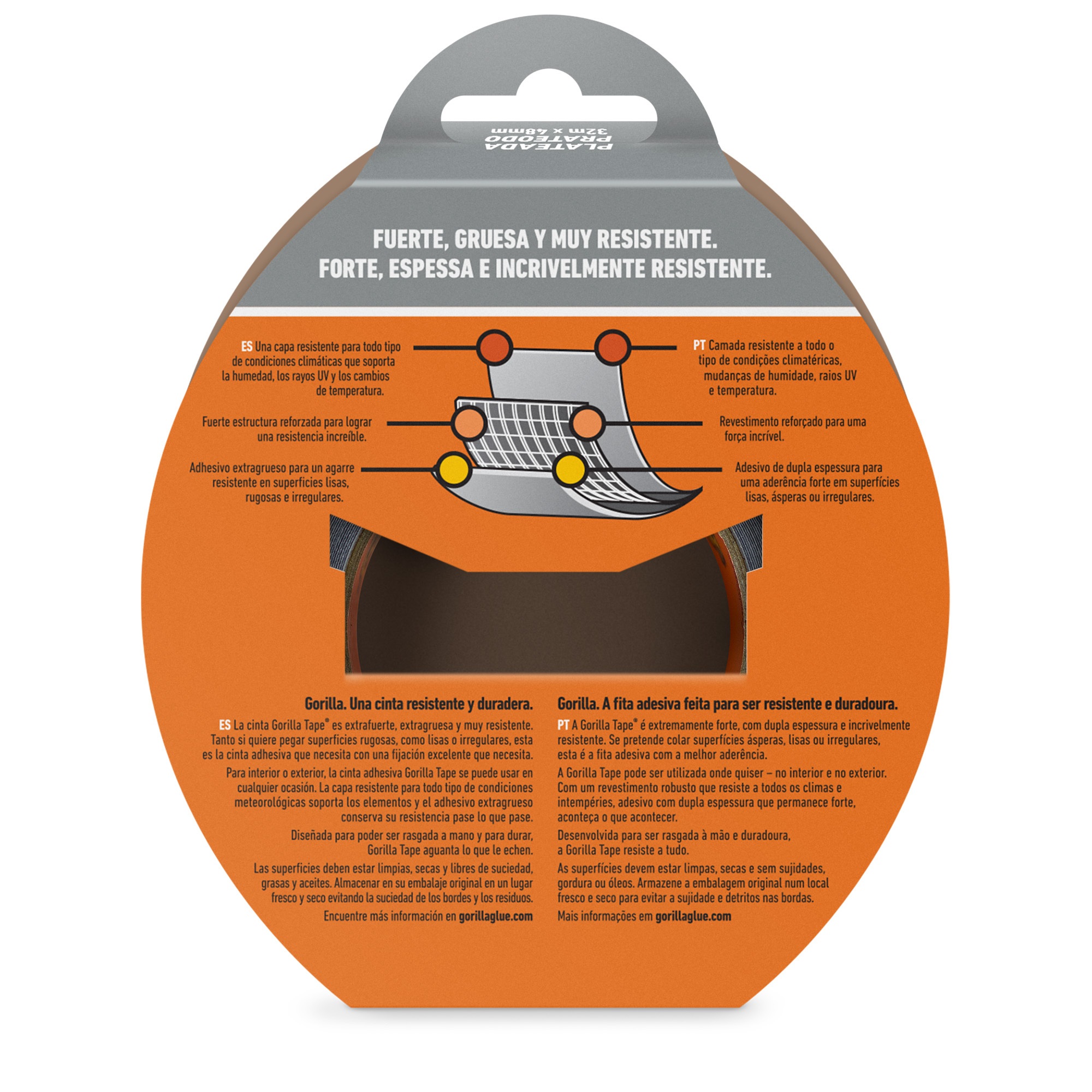 CINTA AMERICANA REFORZADA GORILLA TAPE PLATA 32 M x 48 mm